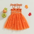 thumbnail image 3 of Douhoow Kids Baby Girl Halloween Dress Tie-up Sleeveless Pumpkin Print Tulle A-line Dress, 3 of 8
