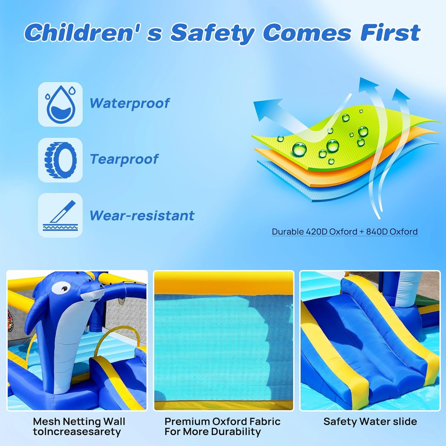 Inflatable Bounce House Water Park and Slide for Kids Ages 8-12,Blow Up Water Slides for Backyard,Outdoor Bounce House with Dual Slides,Air Blower Included,Deep Pool,227 * 162 * 82