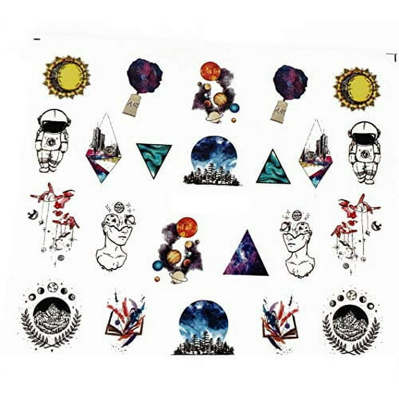 Full sheet 20 Nail Decals, colorful space, moon, astronaut