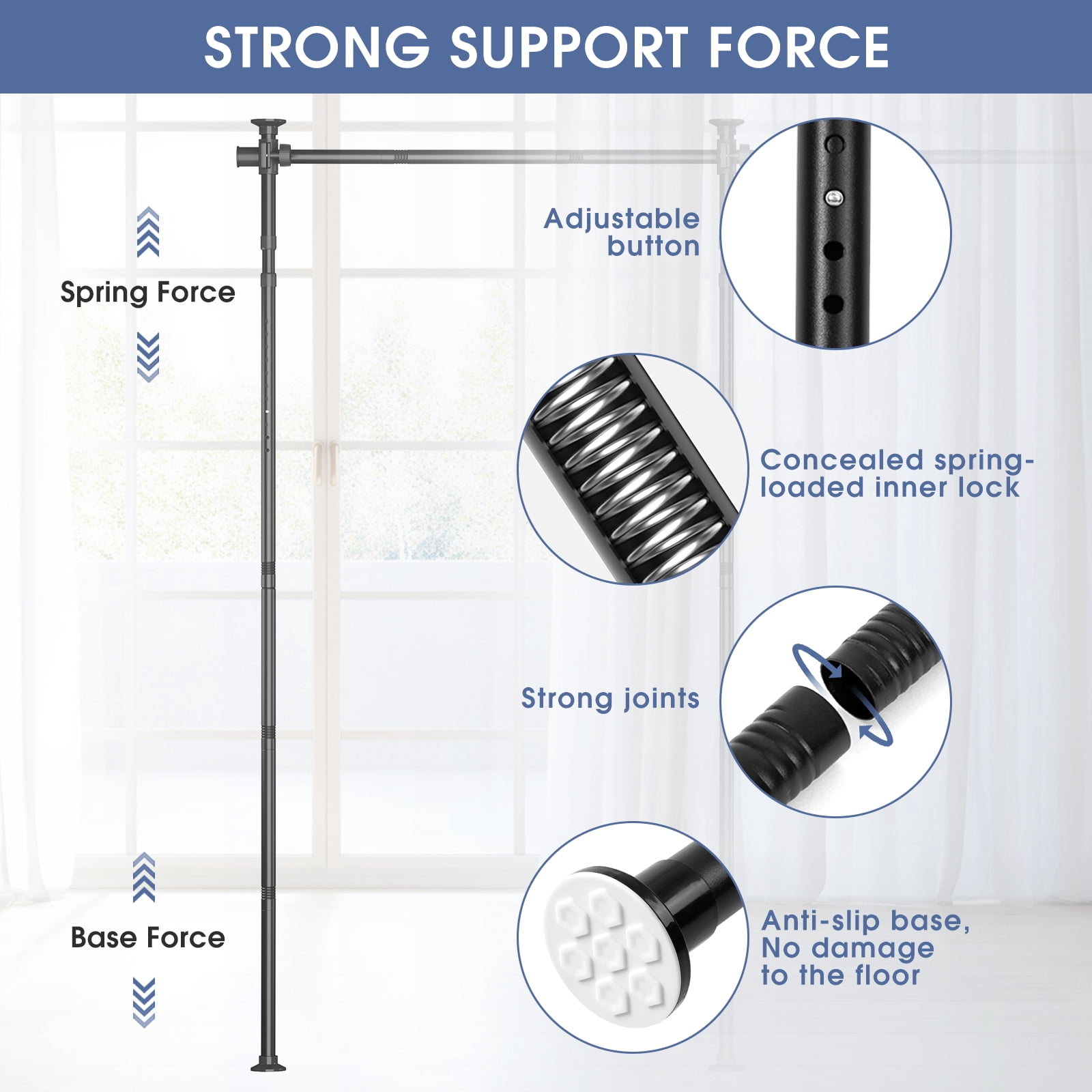 Room Dividers No Drilling Curtain Rod, 4-10ft(H) 29-146"(W) Adjustable Room Separator for Space Partition, Heavy Duty Floor to Ceiling Tension Rod, Black