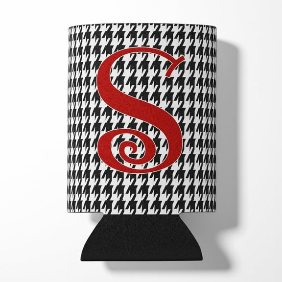 Letter S Initial Monogram - Houndstooth Black Can or Bottle Hugger