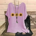thumbnail image 2 of Summer Savings QATAINLAV Womens Summer Cotton Linen Beach Tops Fashion Sunflower Print Tunic Tees Loose Casual Crewneck Short Sleeve Flowy Blouses Pink S, 2 of 8
