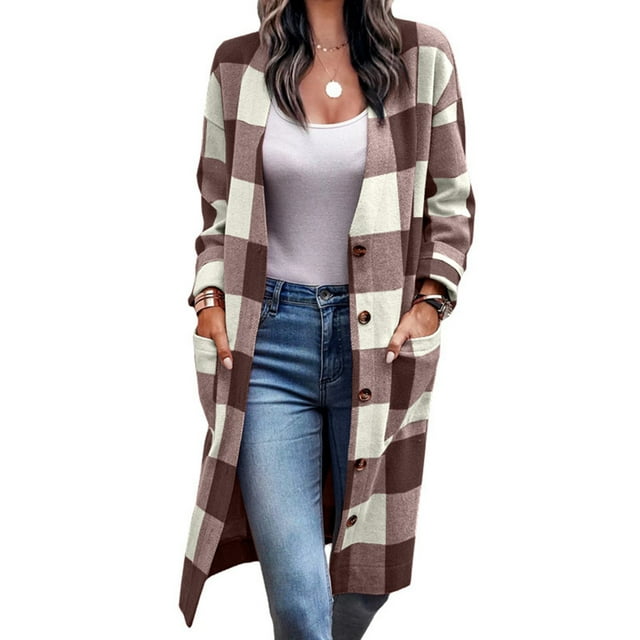 LUXUR Manteau à Manches Longues pour Femmes Décontracté Vacances Marron Clair G