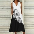 thumbnail image 1 of Estbridge Robes d'Été pour Femmes Décontractées Plissées Amples Évasées Midi pour Femmes Imprimé Floral Longueur Genou Grande Taille Robe Col Ras du Cou Manches Courtes Robe d'Invitée de Mariage Économies d'Été Liquidation, 1 of 4