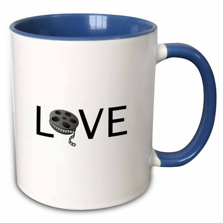 Film Reel Decoration 3dRose Love with movie reel for O filming buff film making passion black text - Two Tone Blue Mug, 11-ounce ()