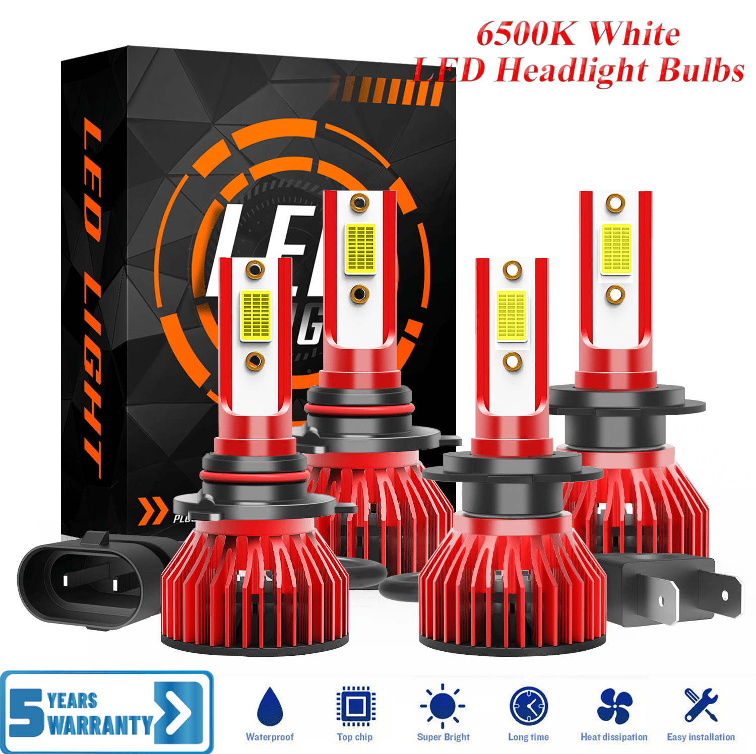 Compatible with Kia Optima 2016 2017 2018 2019 High Low Beam LED Headlight Set 4 Pack - 30,000LM 6500K Cool White 600% Ultra-Bright Bulb, Plug & Play