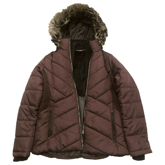 Womens Plush Trimmed Quilted Burgundy Winter Coat Puffer Jacket X-Large