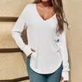 thumbnail image 5 of qolati Womens Oversized Long Sleeve Shirts Fall Trendy V Neck Basic T Shirt Fashion Casual Loose Fit Tunic Tops Y2k Clothes White XL, 5 of 6