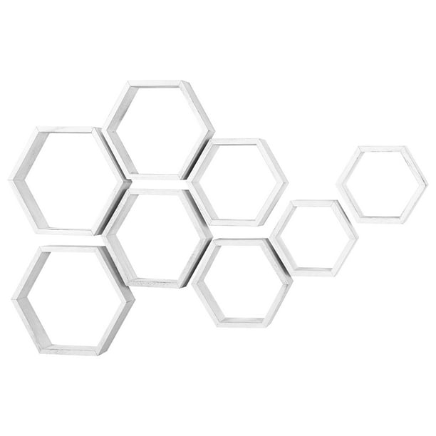 Hexagon Floating Shelves Set of 8 Shelves for Wall, White