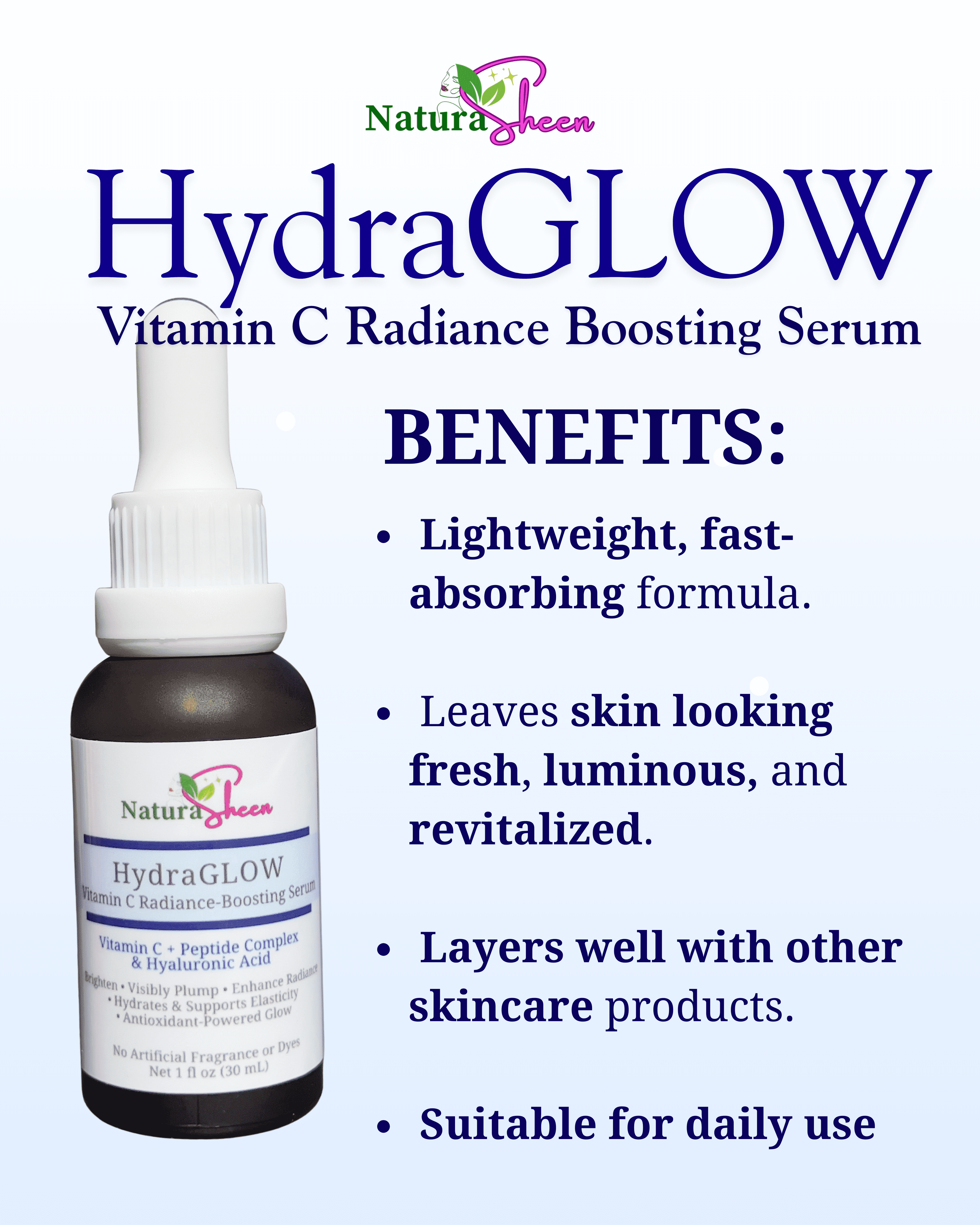 HydraGLOW Vitamin C + multi-Peptides + Hyaluronic Acid| Brightening, Hydrating, Hyaluronic Acid Skincare