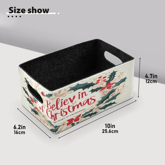 BZSMCE Shelf Baskets Red Merry Christmas Elegant Leaf Wreath Pattern Storage Cube Bins 10.1*6.3*4.7in Set of 2