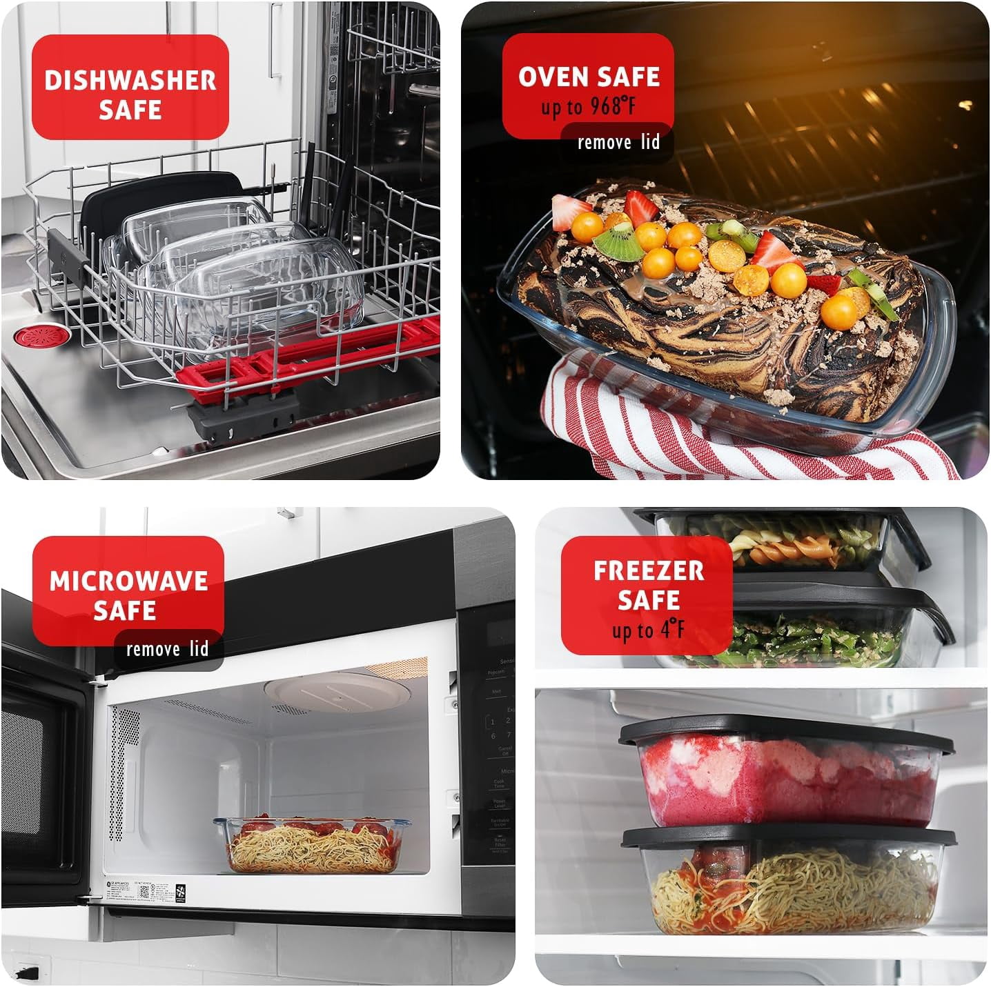 Glass Bread Pans for Homemade Bread Baking, 1.9 Quart Deep Rectangular Glass Food Storage Containers with Lids, 3 Bread Loaf Pans 3 Airtight Lids Black BPA Free Microwave Oven & Freezer Safe