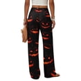 thumbnail image 6 of Halloween Wide Leg Pants for Women, Button Closure Trousers with Gradient Pumpkin & Bat Print, High Waist Loose Fit Streetwear Bottoms with Pockets, 1 Pc Deep Red S, 6 of 6