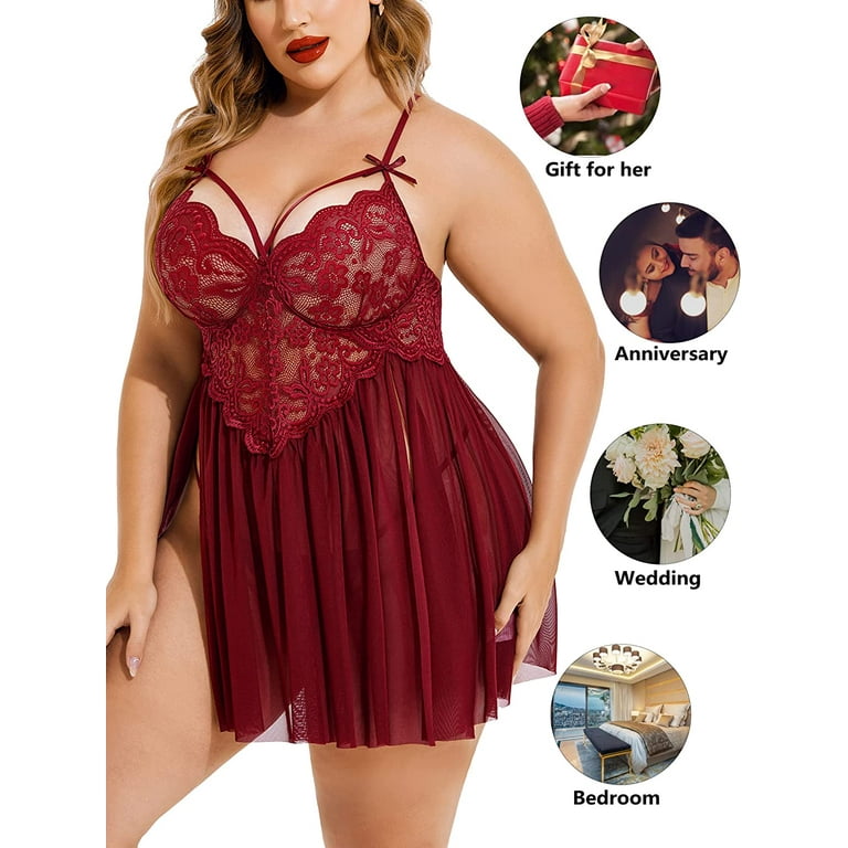 Avidlove Women Plus Size Babydoll Lingerie Lace Chemise Mesh Sleepwear :  : Clothing, Shoes & Accessories