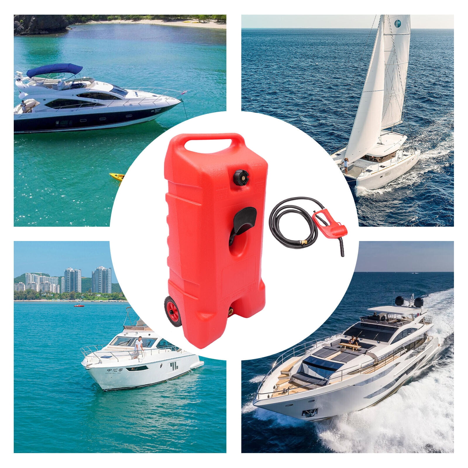 75L (19.8Gal) Marine Fuel Tank - Portable Red HDPE Gasoline Storage with 9.8ft Fuel Gun for Boats & Small Engines