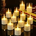 thumbnail image 1 of VIODAIM 12Pack Flickering Flameless LED Candles with Timer, Battery Powered - Small Pillar & Votive, Clear (2"X3"), 1 of 8
