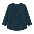 thumbnail image 6 of Khunlpohl 3/4 Sleeves Cotton Linen Tops for Women V Neck Ruffled Solid Color Clothes Casual Business Trendy Dressy Blouses, 6 of 9