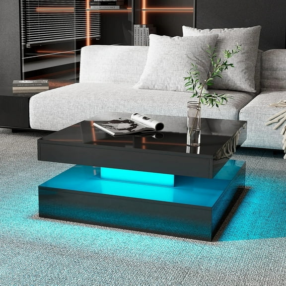 Home Square LED Lighting Coffee Table Modern LED Living Room Coffee Table Black