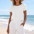 thumbnail image 2 of Women's Oversized Workout Cropped T Shirts Crew Neck Short Sleeve Casual Loose Summer Crop Tee Tops White, 2 of 9
