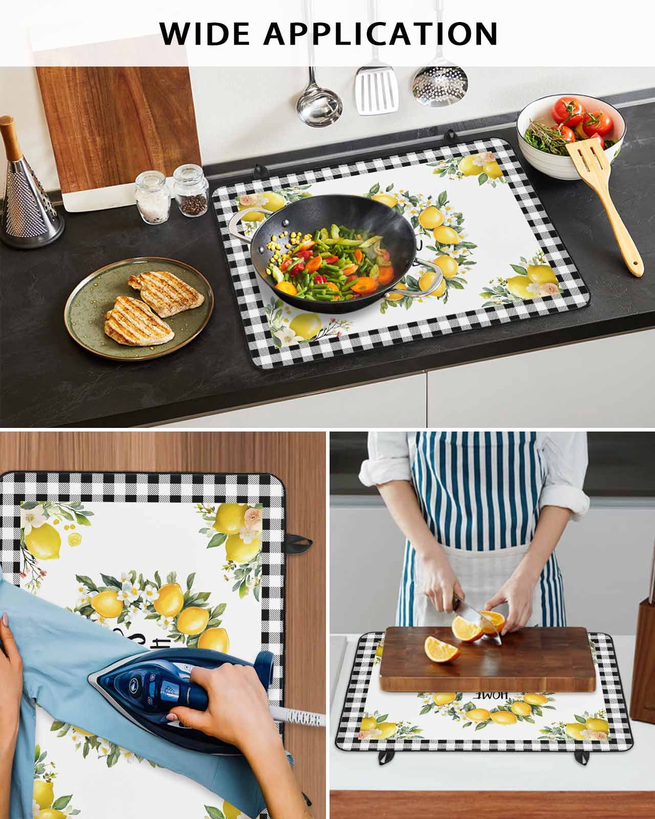 nqOlkjepod Large Induction Cooktop Protector Mat 24"x21", Summer Yellow Lemon Stove Top Covers for Electric Stove, Black Buffalo Plaid Farmhouse Stove Burner Cover Mats, Glass Top Stove Cover