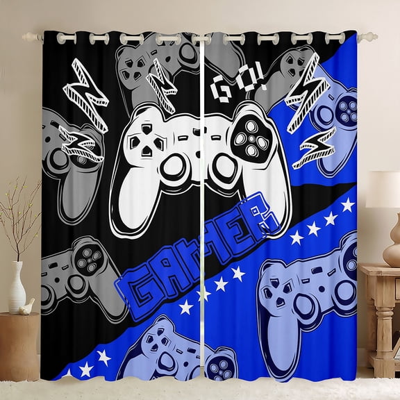 Feelyou Game Console Player Blackout Curtains Set of 2 (52x84 Each), Blue Gamer Gamepad Window Curtains, Teens Kids Boys Girls Curtains and Drapes, Curtains and Drapes Decor