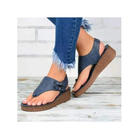 

Wazshop Womens Platform Shoes T-strap Ankle Strap Summer Perforated Sandals