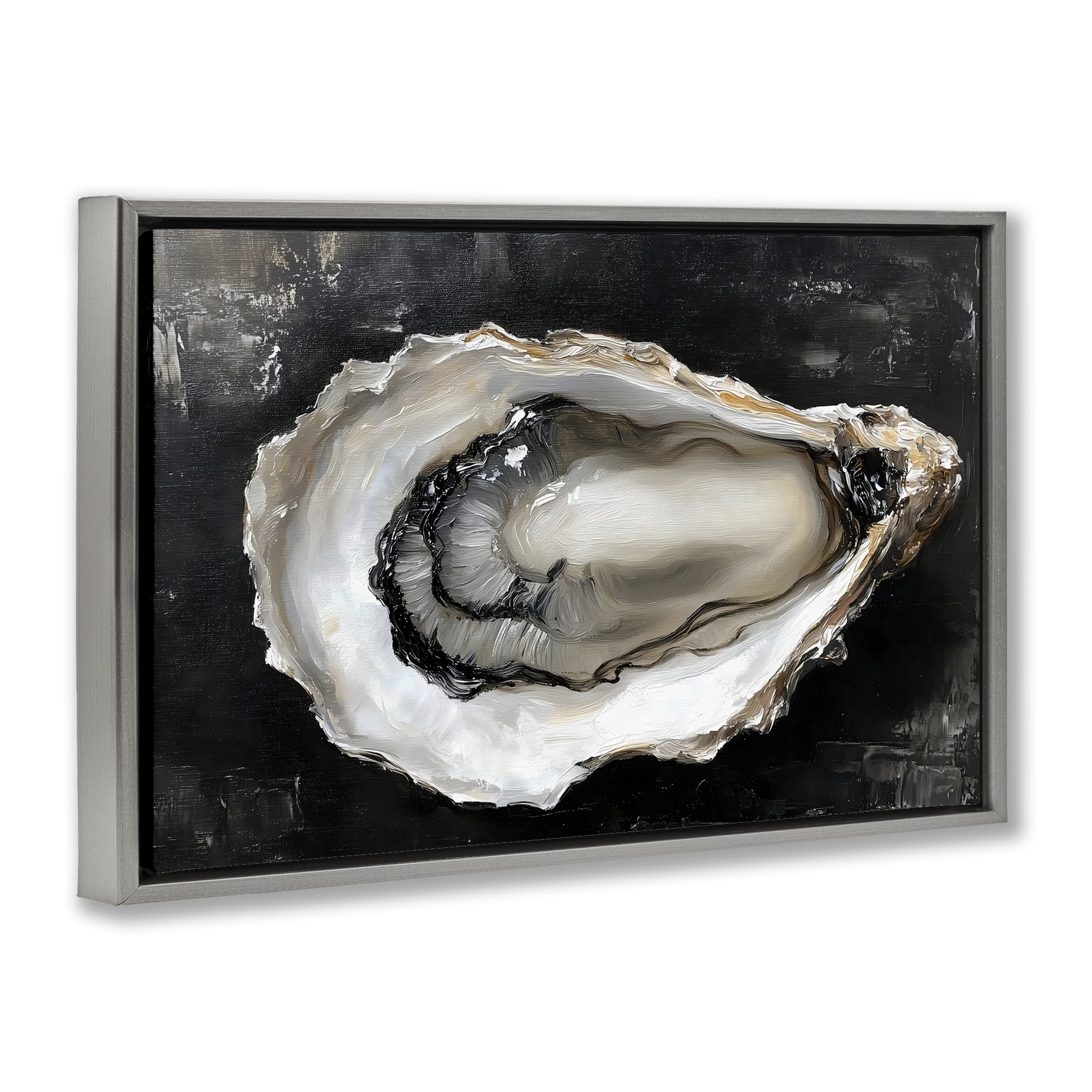 Stupell Industries Black Oyster Pearlescent Shell Gray Framed Floater Canvas Wall Art, design by LSR Design Studio