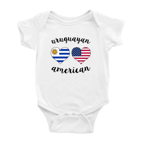 Uruguayan American Flag Two Hearts Cute Baby Bodysuit (White, 18-24 Months)