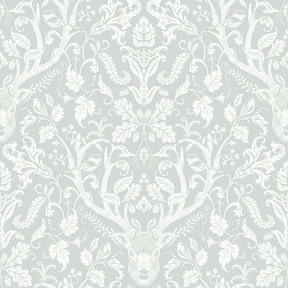 Chesapeake Kiwassa Grey Antler Damask Prepasted Easy Walls Wallpaper, 20.5-in by 33-ft, 56.4 sq. ft.
