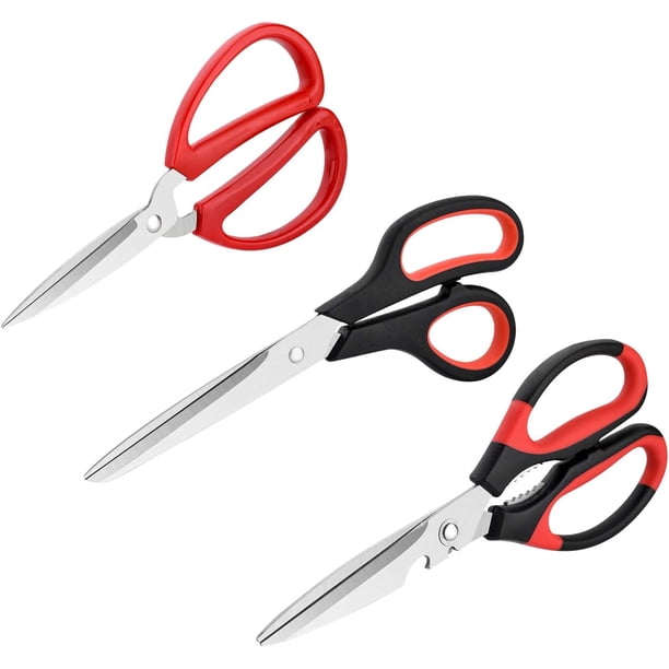 Tijeras de cocina, tijeras de cocina, tijeras de oficina, paquete de 3 tijeras para alimentos, tijeras de cocina afiladas de acero inoxidable multiusos para pollo, aves, pescado, carne, hierbas