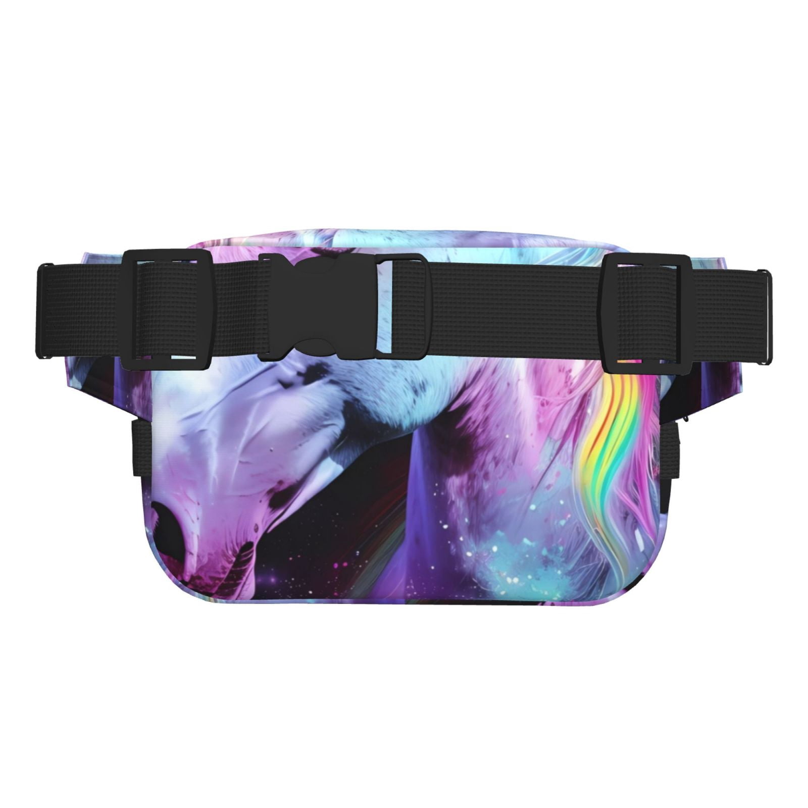 Picia Rainbow Spotted White Horse Print Square Double-Layer Waist Bag Mini Adjustable Waist Belt Bag Exercise Running Travel Hiking