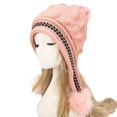 thumbnail image 4 of Xfvqtps Womens Beanie with Plush Pompom Tassels Knitted Winter Printing Thickened Stretch Windproof Coldproof Outdoor Warm Winter Hat Pink, 4 of 5