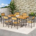 Antonio Outdoor Modern Industrial 7 Piece Acacia Wood Dining Set, Teak ...