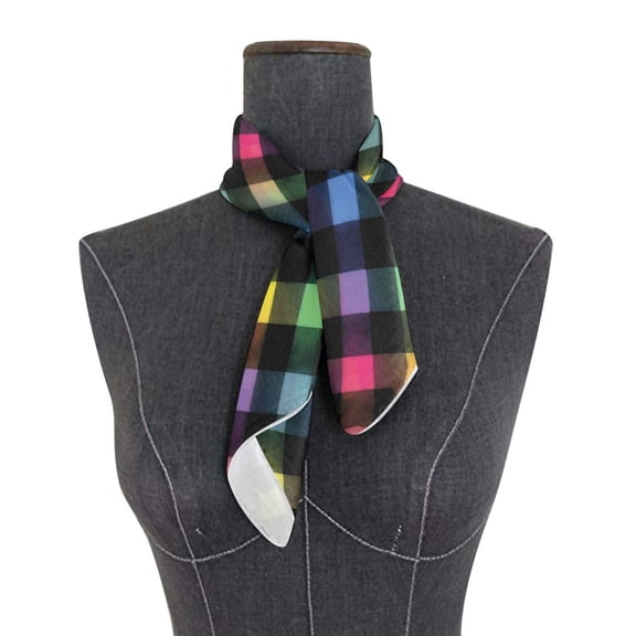 Square Scarf 24x24 Inch Neon Rainbow Checkered Pattern Silky Satin Sun Protection Neck Scarf for Women Multi-Purpose Head Wrap Bandana for Hair Bag Decoration