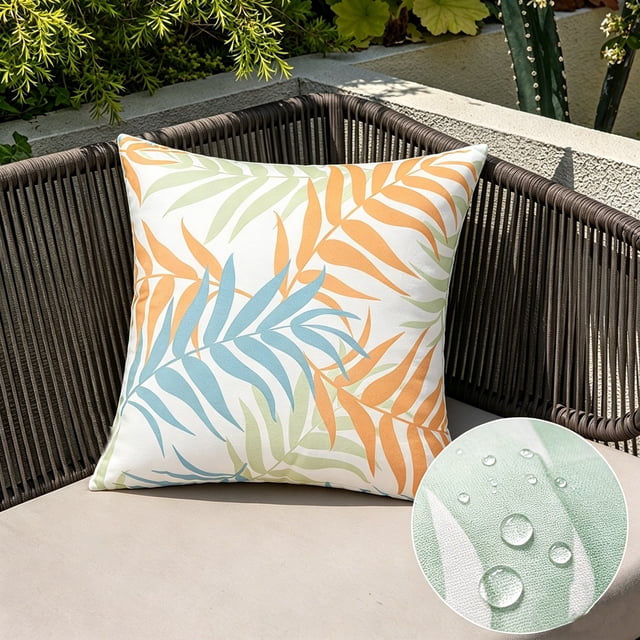 CaiYueKe Throw Pillow Covers Outdoor Waterproof Cozy Graceful Fan-Shaped Leaves Decorative Cushion Cases for Garden Patio Tent Balcony Couch Sofa 18 X 18 Inches