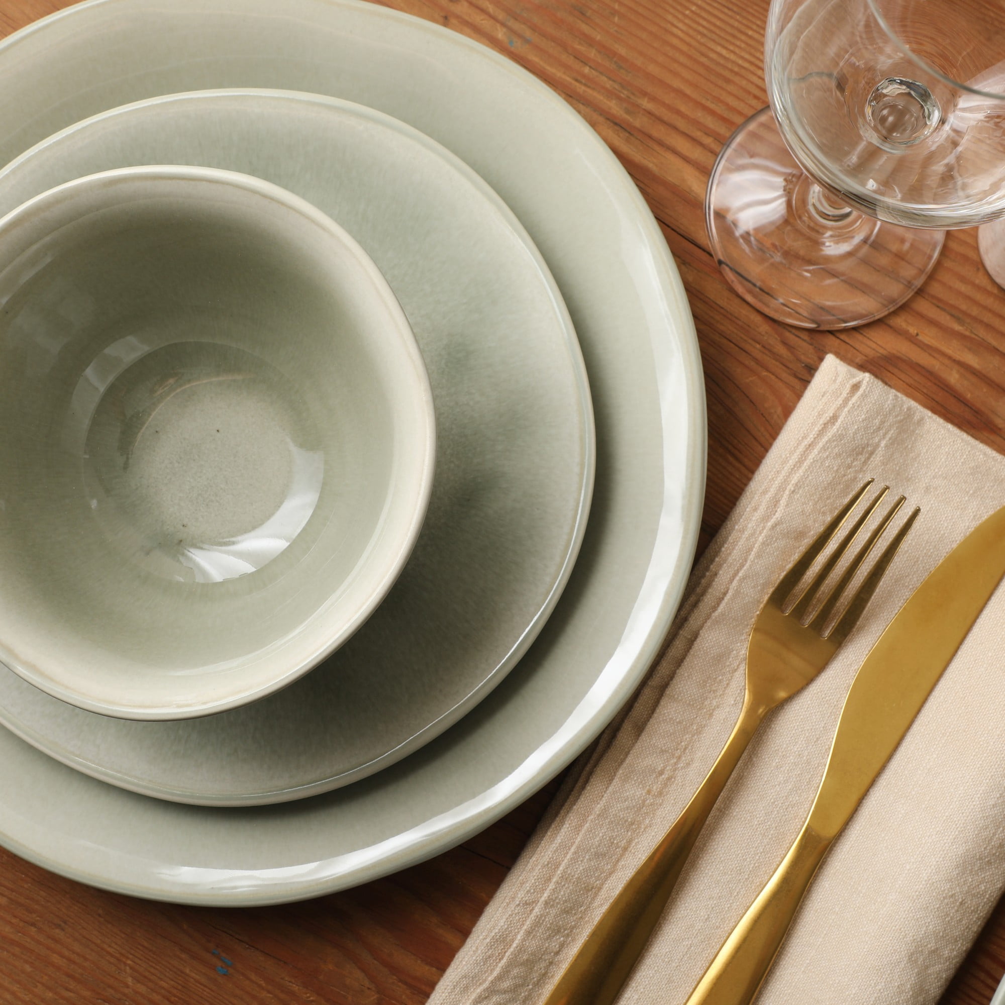 Gibson Elite Port Barton 12-Piece Green Stoneware Dinnerware Set