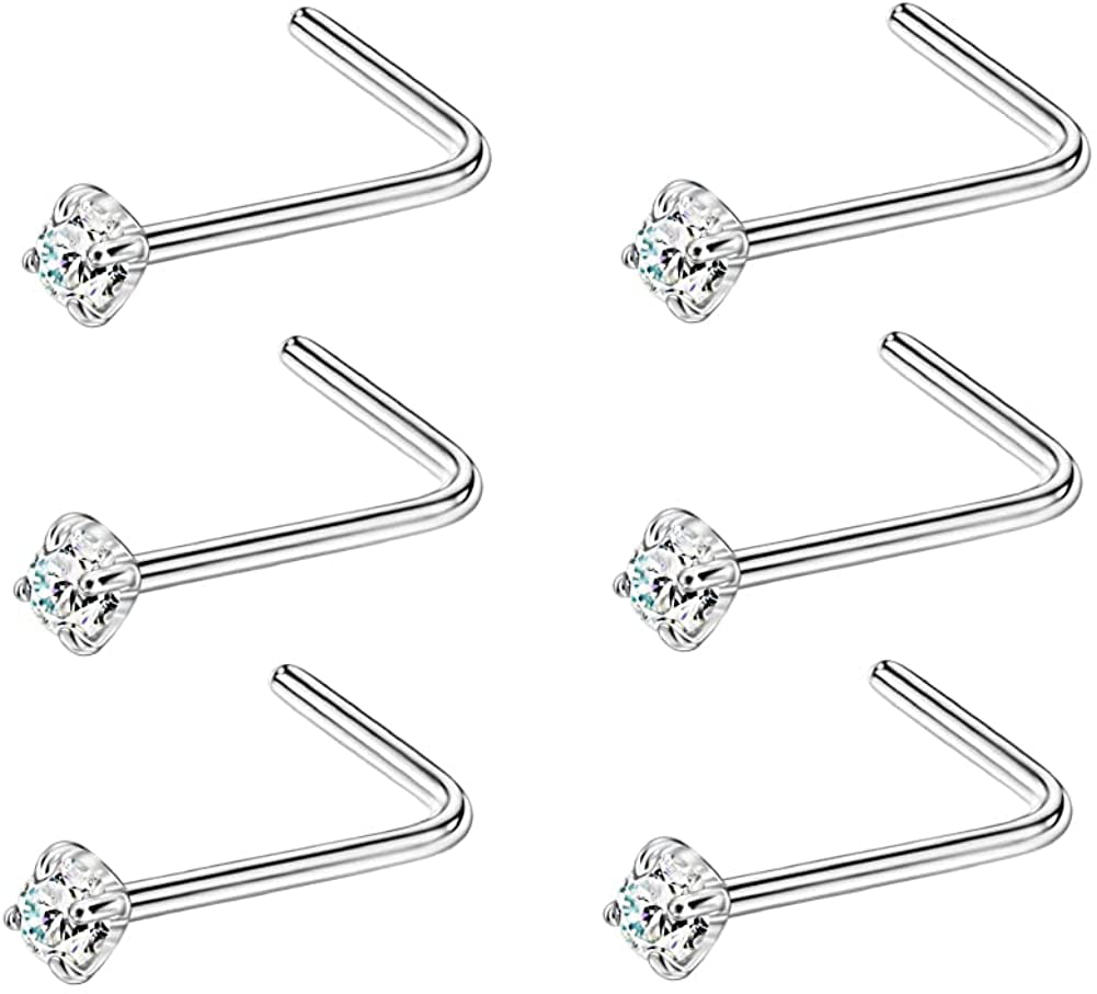 20g 18g FANSING 6PCS Surgical Steel/Titanium Nose Studs for Women Nostril Piercing Jewelry 22g 