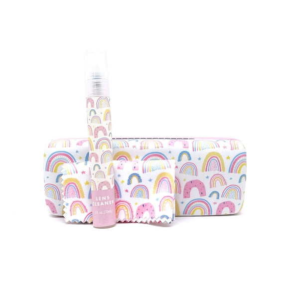 Abstract Rainbow Eyewear Polycarbonate Case Bundle with Cleaning Spray and Cloth, Pink