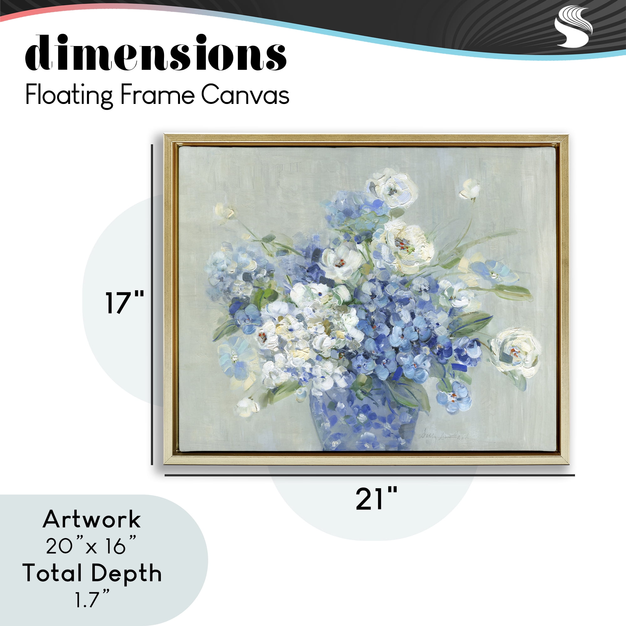 Stupell Industries Serene Blue And White Bouquet Gold Framed Floater Canvas Wall Art, design by Sally Swatland