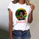 thumbnail image 2 of Tops de Manga Corta para las Mujeres de Ajuste Suelto, Día de la Independencia Negro Impreso, Cuello Redondo Suelto Superior, 2 of 4