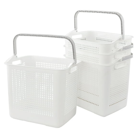 Utiao 35 Liter Plastic Hamper Basket with Handle, White Clothes Laundry Basket, 4 Pack