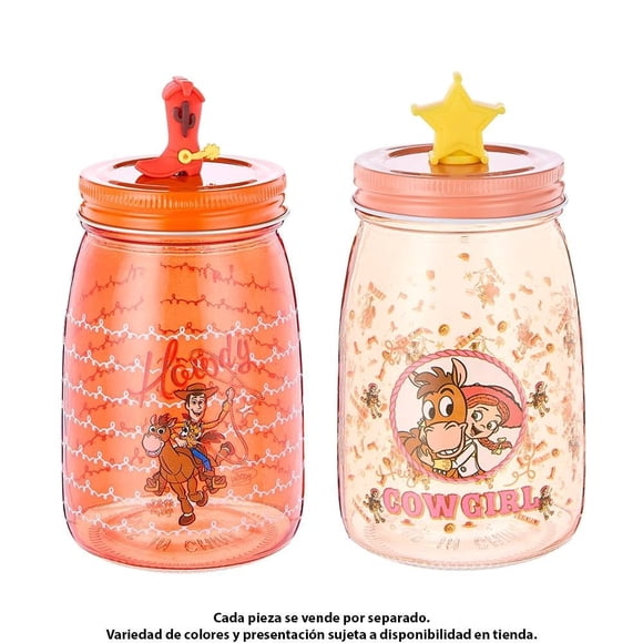 Frasco Disney Toy Story de Vidrio Estampado con Tapa y Agarradera 3D para Almacenamiento de 500 ml.