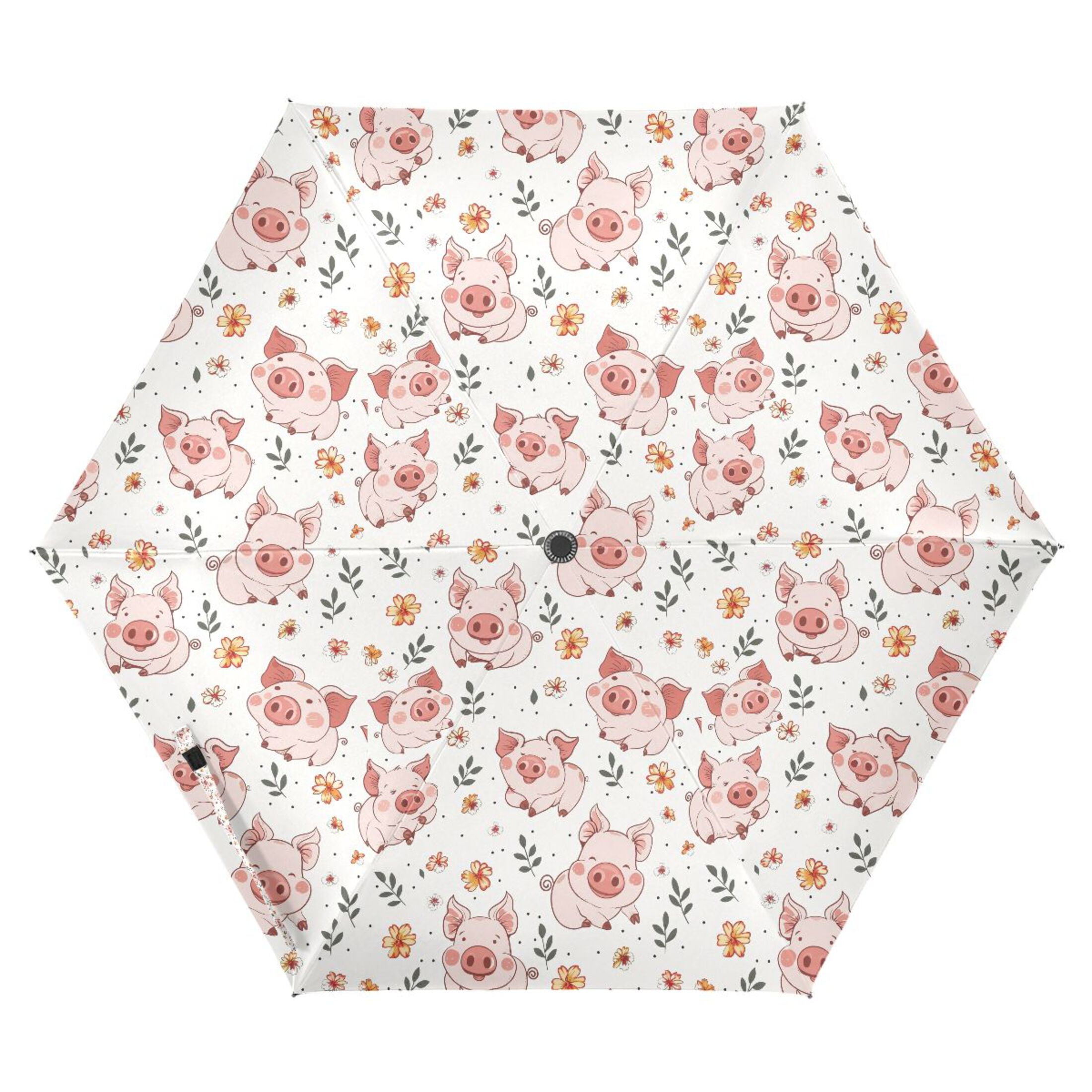 Cute Pig Flower Leaf Compact Sun Umbrella Windproof Travel Umbrellas for Rain Strong Portable UV Protection