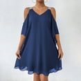 thumbnail image 2 of Miqool Women's Elagant Chiffon Mini Dresses Sparkly Straps Cold Shoulder V Neck Flared 3/4 Sleeve A-Line Wedding Guest Dresses, 2 of 9