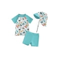 thumbnail image 1 of SUNSIOM Boys' Rash Guard Set, 3 Piece Swimsuit Suit, Palm Tree/Dinosaur Print Short Sleeve Tops Swim Trunks Swim Cap Bathing Suit, 1 of 6