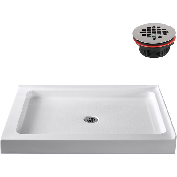 Streamline GB-603-416 48 in. x 36 in. Corner Acrylic Shower Base in Glossy White With Center Drain, Drain Included