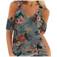 thumbnail image 1 of CEHVOM Femmes Mode Casual Femmes V-Cou Manches Courtes Couleur Unie Cross Top, 1 of 8