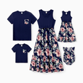 thumbnail image 1 of PatPat Family Matching Blue Cotton Tee and Flora Splicing Tank Top Dress Sets, 1 of 6