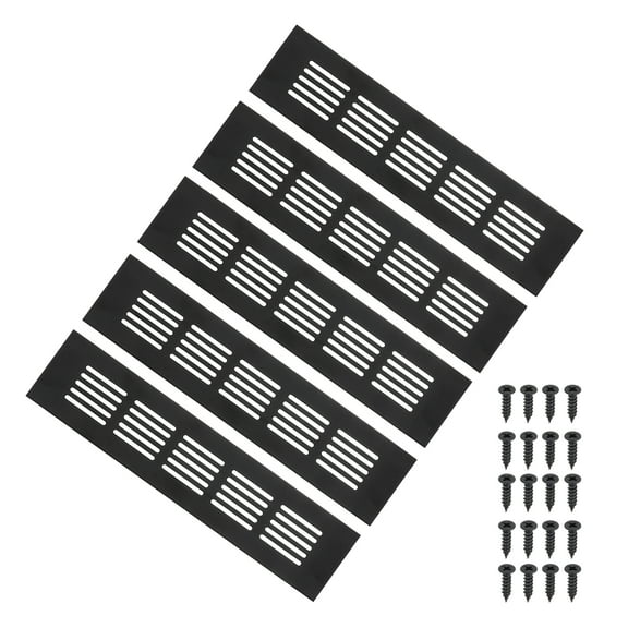 Uxcell 9"x2" Rectangle Air Vent Cover 5pcs Door Grille Ventilation Cover Louvered with Screws for Cabinet Black