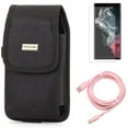 thumbnail image 1 of Case Belt Clip & 10ft Long USB-C Cable & Matte Screen Protector for Samsung Galaxy S22 Ultra (6.8") - Combo Swivel Holster Rugged & Pink Charger Cord Power Wire & TPU Film Anti-Glare Anti-Fingerprint, 1 of 16